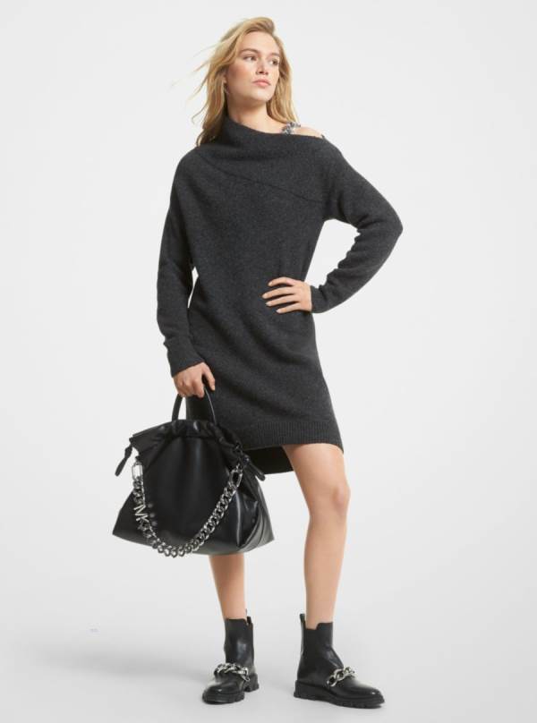 Damske Saty Michael Kors Curb Link Wool Blend Off-The-Shoulder Sweater Siva - Oblecenie Michael Kors Obchod | WNPUK-7152